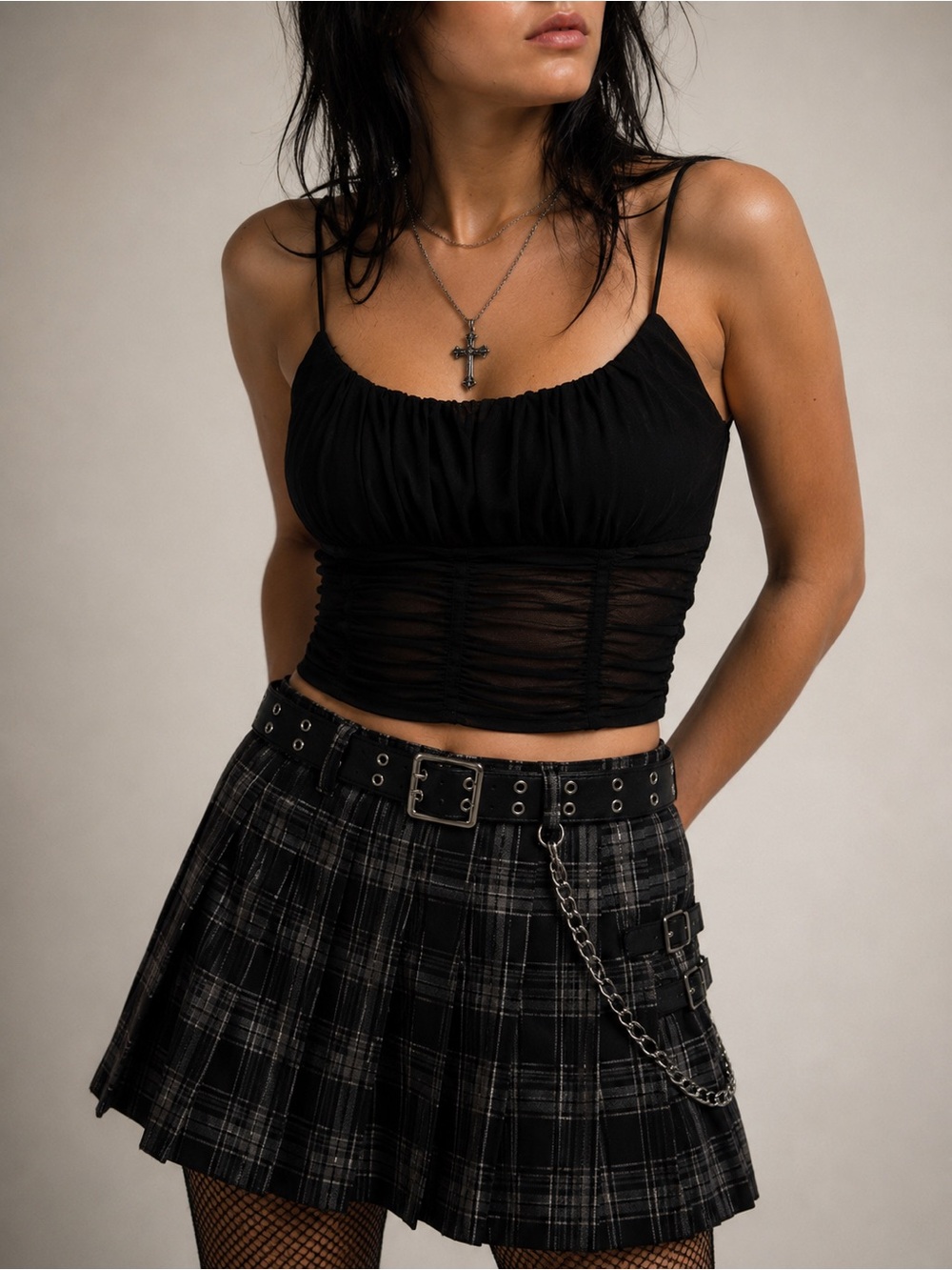Princess Polly Black Ruched Crop Cami  / 90’s Edgy/ Dark Feminine / Alternative